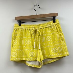 Persifor Rory Southwestern Geometric Elastic Waist Shorts Yellow Small